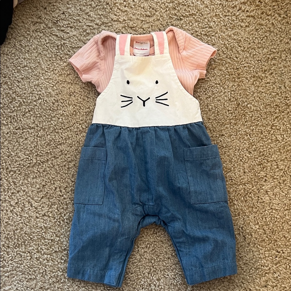 Hanna Andersson Blue and White Bunny Overalls